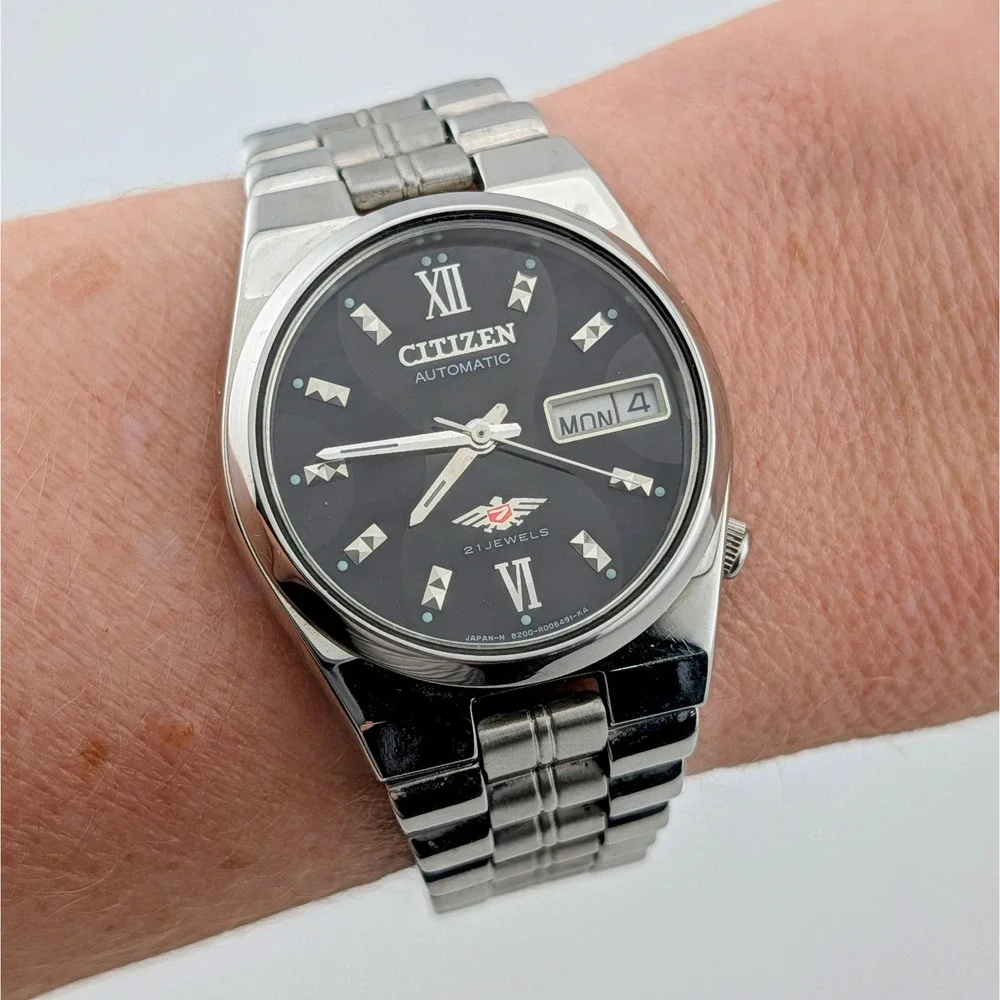 Rare Vintage Citizen Eagle 7 Automatic 21 Jewels Geometric Dial Day Date 8200